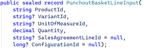 PunchoutBasketLineInput record