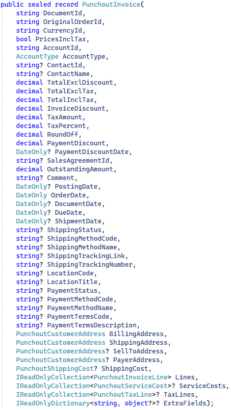 PunchoutInvoice record