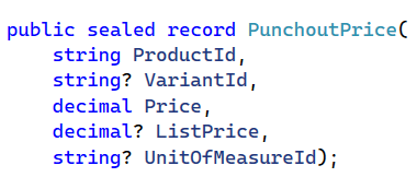 PunchoutPrice record