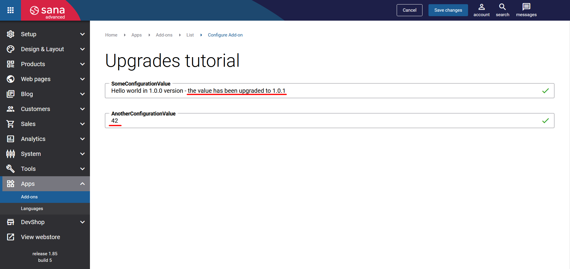 Extension Configuration Page After