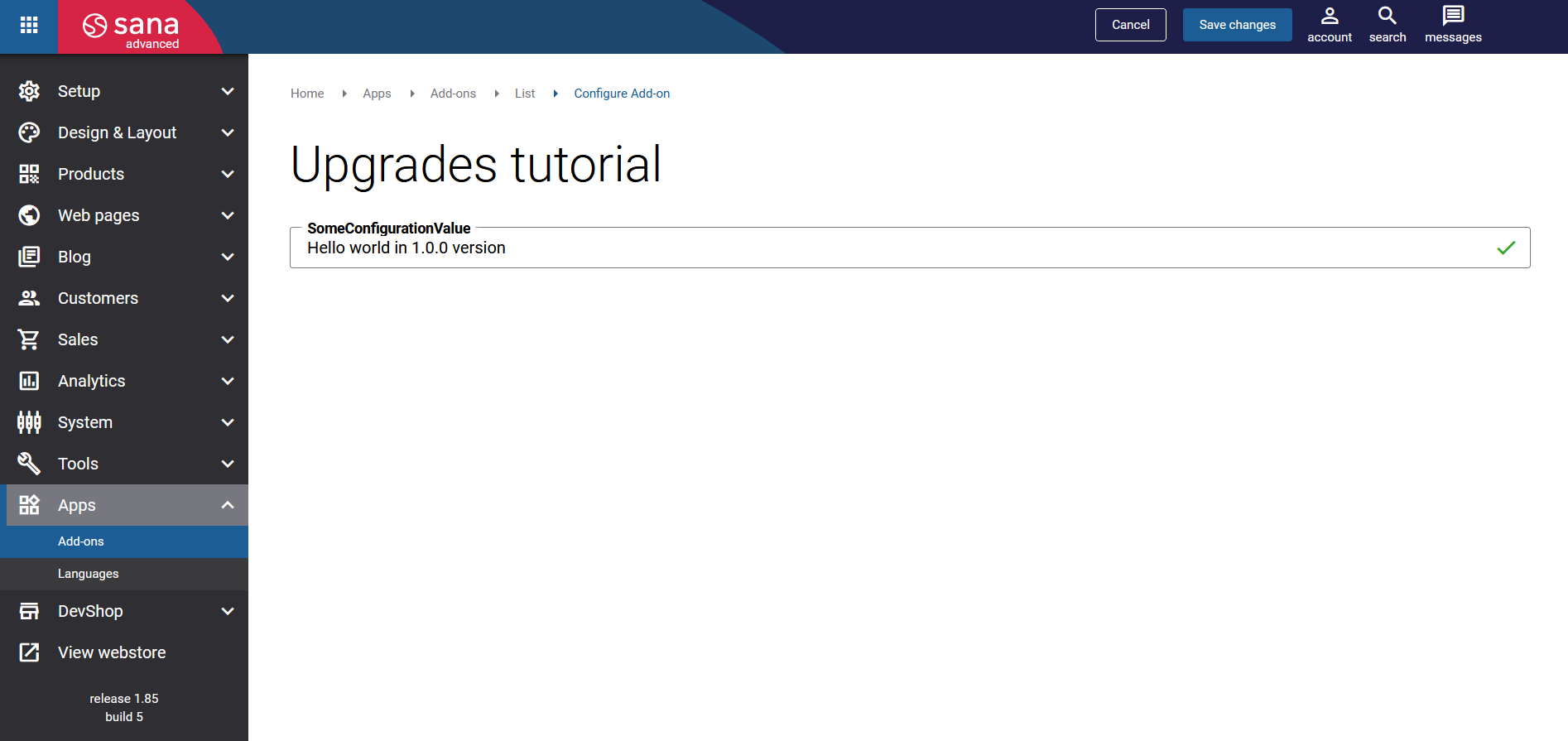 Extension Configuration Page Before