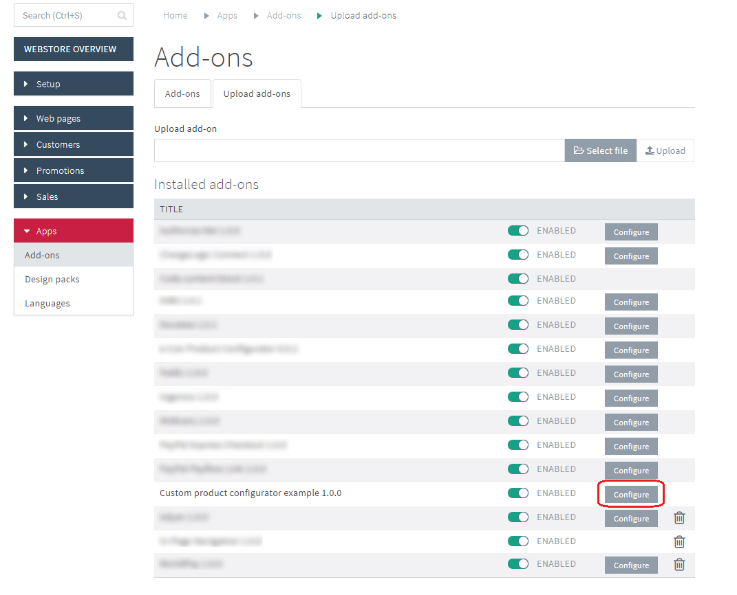 Extension Configure Button