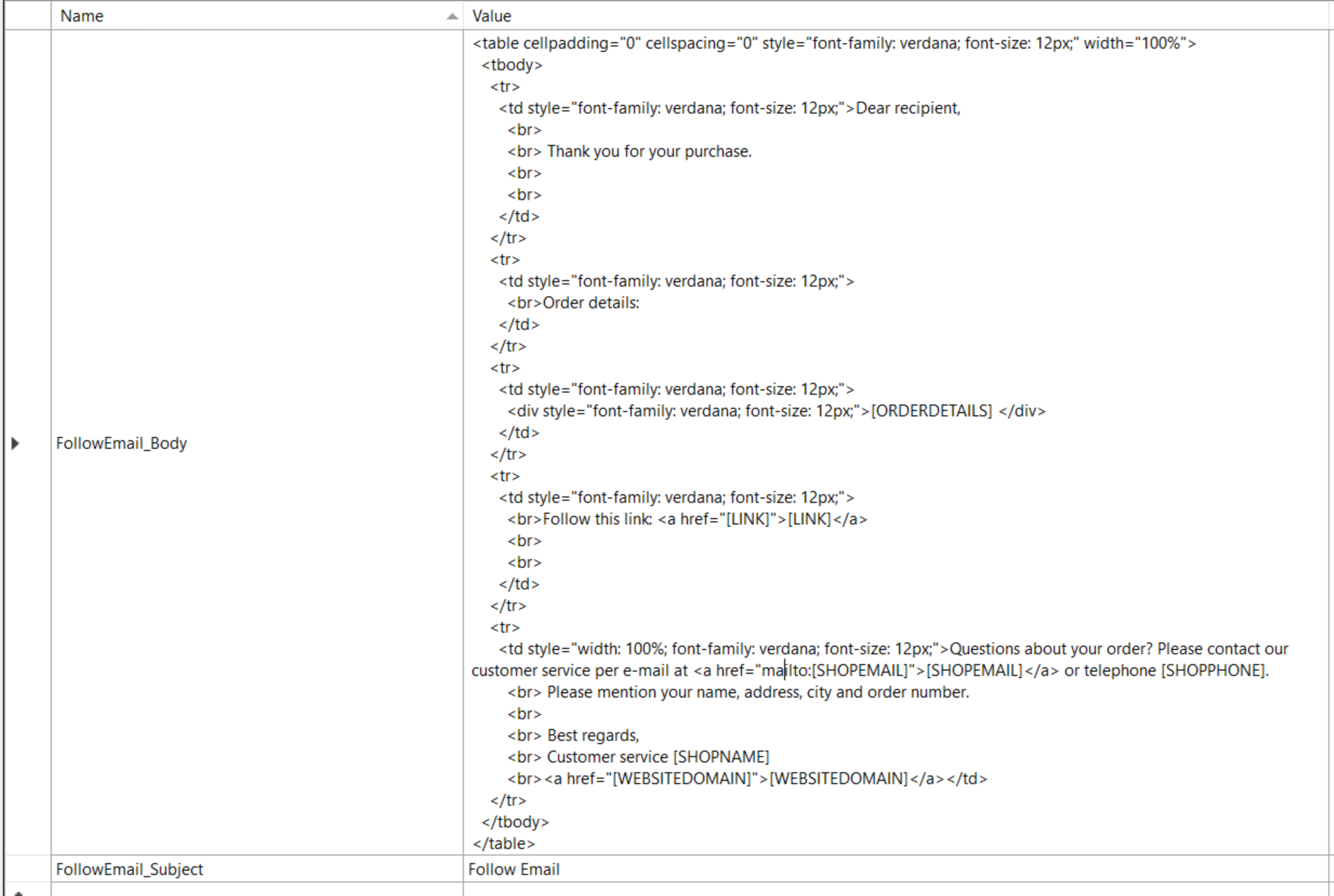 Body and Subject in resx file